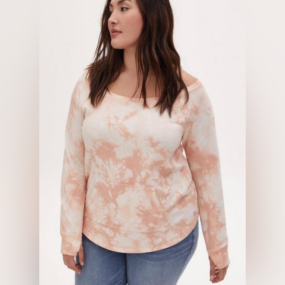 NWOT Light pink tie dye Terry off shoulder Active sweatshirt 2x
